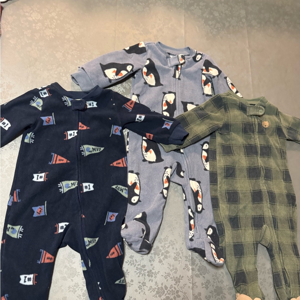 Carter's Navy, Light Gray & Olive Baby Footed One-Piece Pajamas - 3 Pack